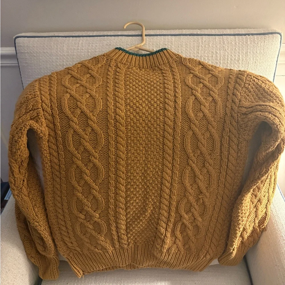 Vintage GAP Mustard Chunky Cable Knit Crewneck Sweater 100% Cotton - Picture 3 of 4